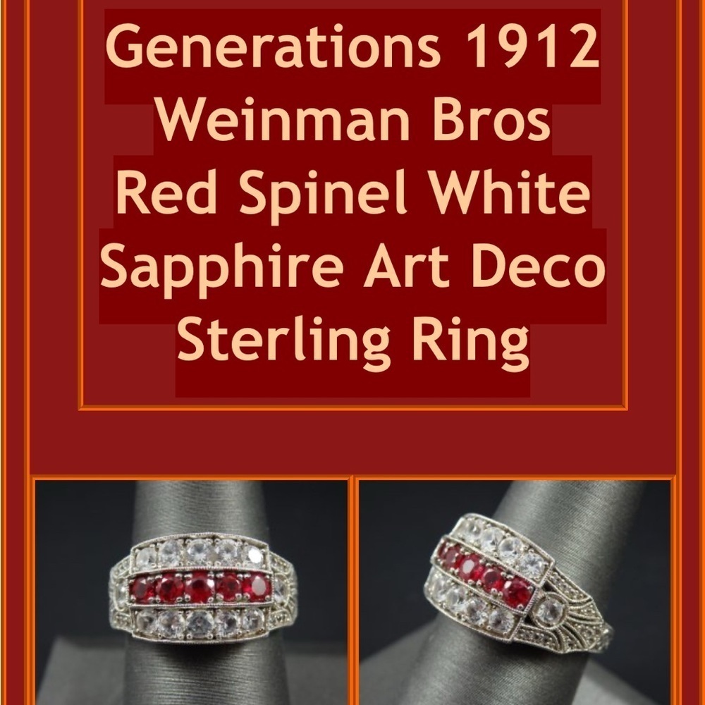 GENERATIONS 1912 Red Spinel & White Sapphire Sterling Art Deco Ring Size 9